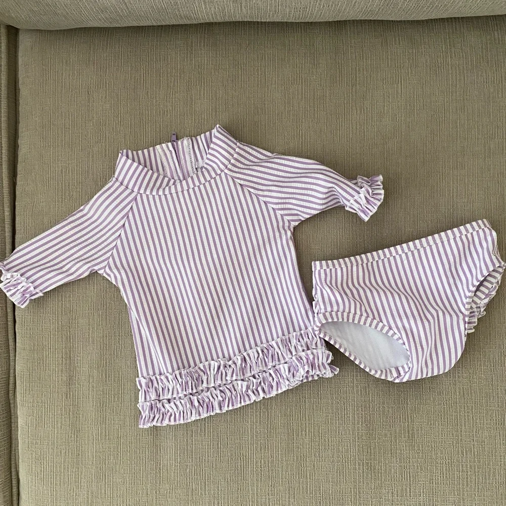 Ruffle Butts Lavender Striped Set